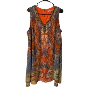 Studio One Dress Paisley Print Beaded V Neck Sleeveless‎ Plus size 18